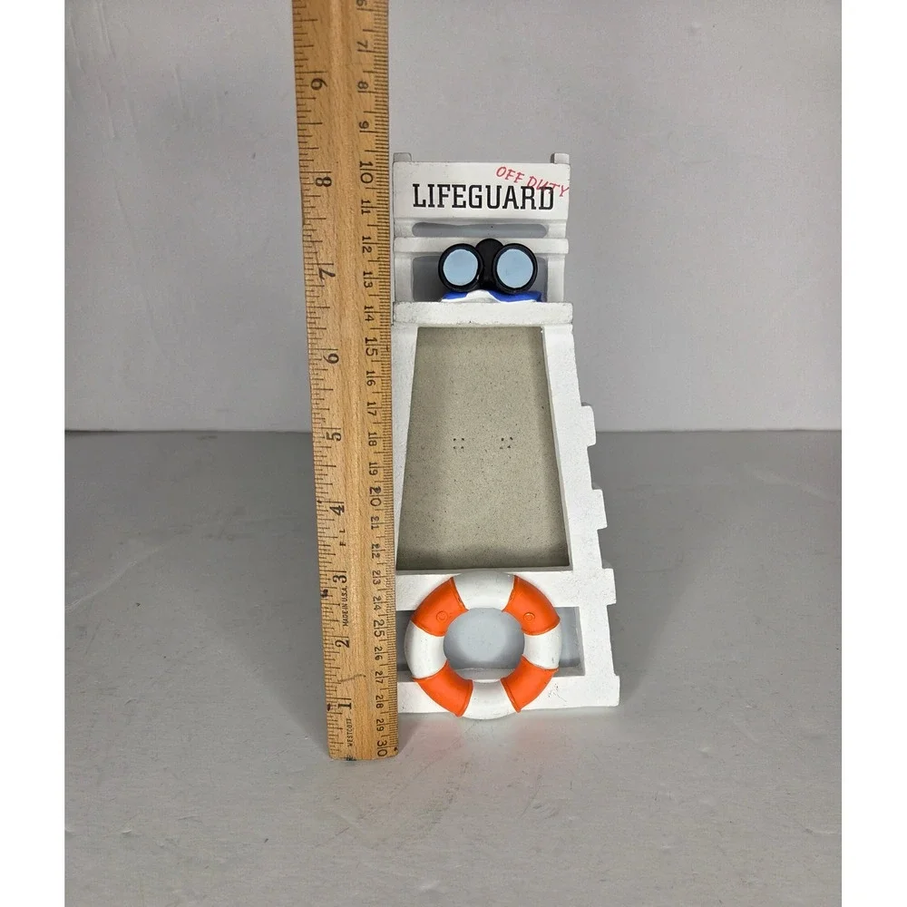 Lifeguard Tower Picture Frame Nautical Beach Decor Off Duty White Orange 9in